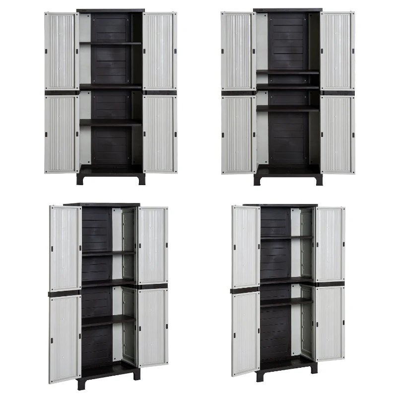 Outsunny Armoire de Jardin Armoire Haute Multi-rangements 2 Portes 3 étagères réglables en Hauteur 65L x 37l x 172H cm Gris Clair Chocolat