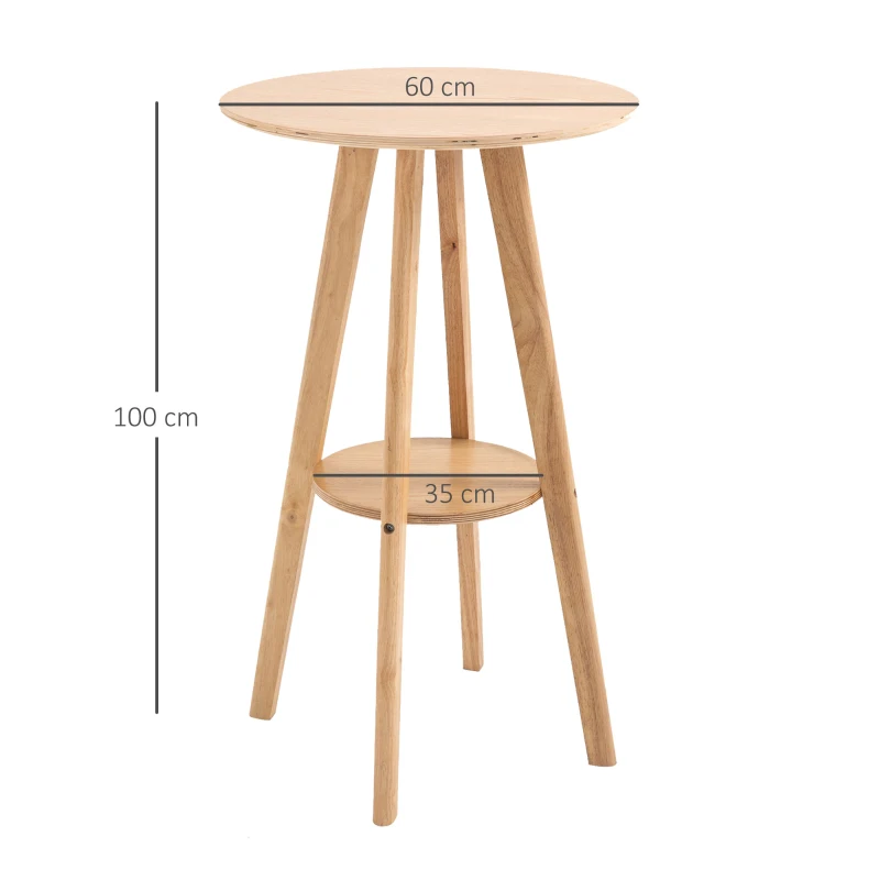 HOMCOM Table de Bar Ronde Style Naturel Chic - étagère intégré - Ø60 x 100 cm - Bois Massif Eucalyptus contreplaqué