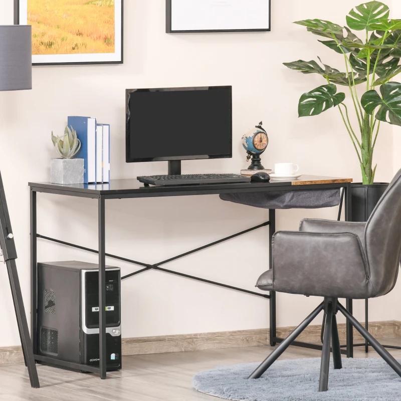 HOMCOM Bureau Design Industriel Rangement intégré châssis métal Noir Grand Plateau MDF Bicolore Noir et boisé