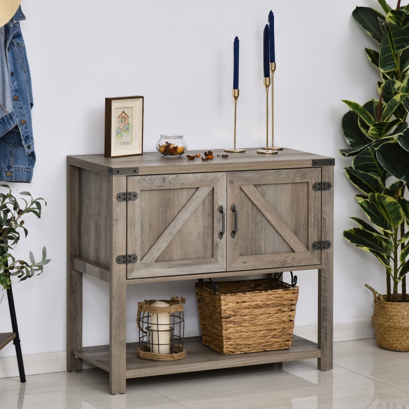 Console table d'appoint design rural chic 2 portes étagère imitation bois gris