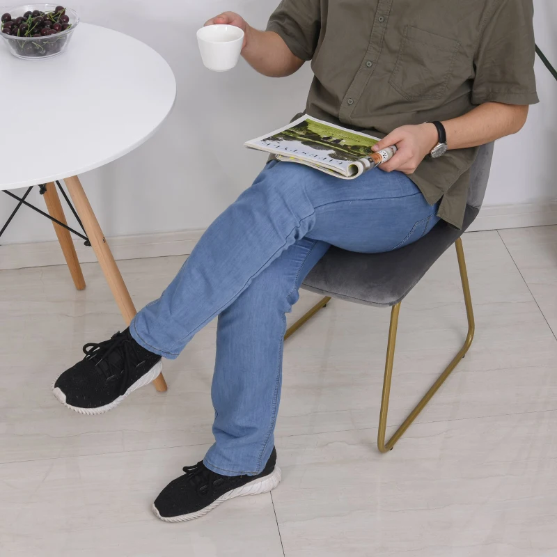 HOMCOM Lot de 2 chaises Velours Gris Pieds métal Finition dorée dim. 44,5L x 43l x 48,5H cm