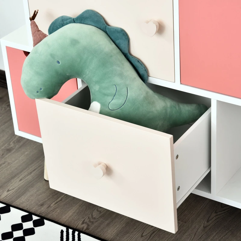 HOMCOM Meuble de rangement pour enfant - commode scandinave - 3 tiroirs - placard - niche - dim. 105L x 40l x 81H cm - MDF blanc rose bois massif pin