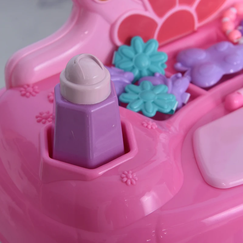 HOMCOM Coiffeuse Enfant avec Tabouret et lumières et Sons Rose dim. 36L x 20l x H59,5 cm