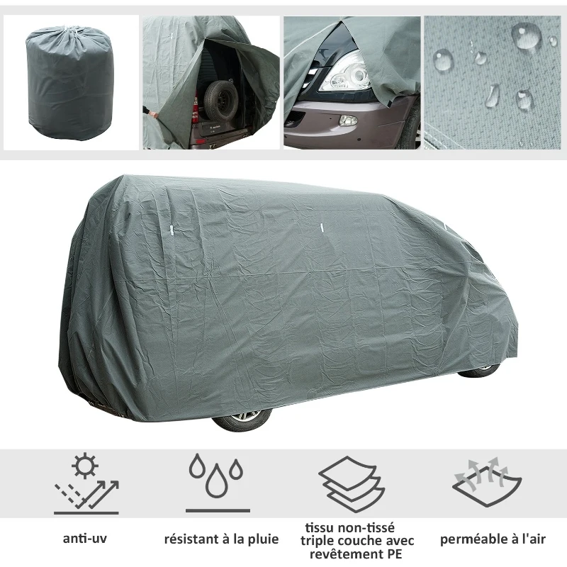 HOMCOM Housse de protection imperméable pour caravane, camping car, voiture dim. 4,26L x 2,25l x 2,2H m tissu non tissé PE triple couche gris