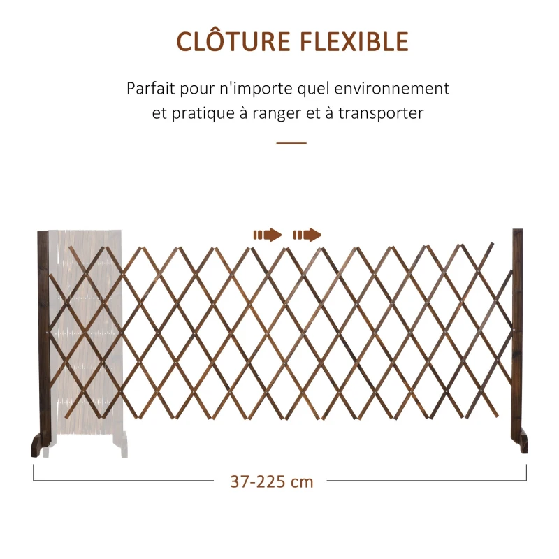 Outsunny Barrière Extensible rétractable barrière de sécurité dim. 225L x 30l x 106H cm Bois Sapin traité carbonisation