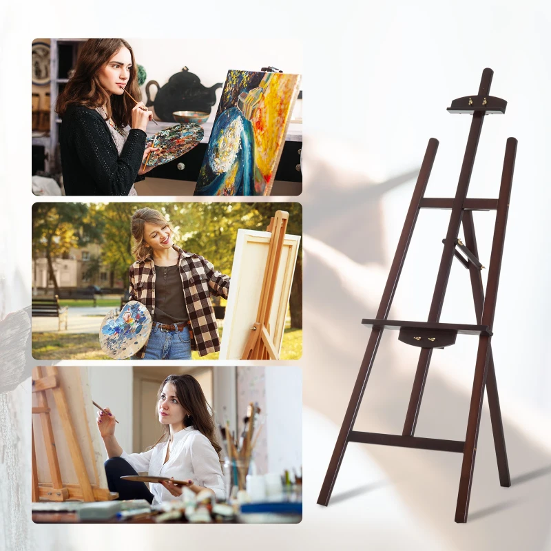 HOMCOM Chevalet d'artiste sur pieds inclinaison réglable jusqu'à 90° dim. 48L x 71l x 140H cm bois de hêtre marron