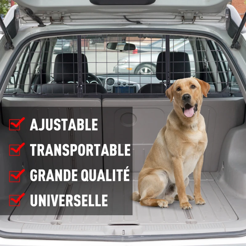 PawHut Grille de séparation voiture universelle pour chien barrière de protection animaux longueur réglable dim. 91-152L x 30H cm kit complet installation inclus métal noir