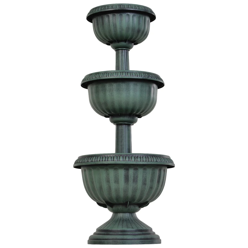 Outsunny Jardinière Apparence Fontaine de Jardin 3 Niveaux Ø 43 x 98,5H cm Plastique PP Vert Antique