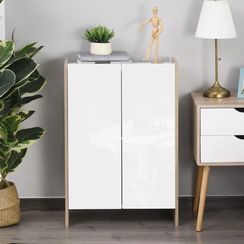 HOMCOM Meuble de Rangement 2 Portes Salle de Bain Salon Couleur Blanc et chêne dim. 60L x 25l x 90H cm