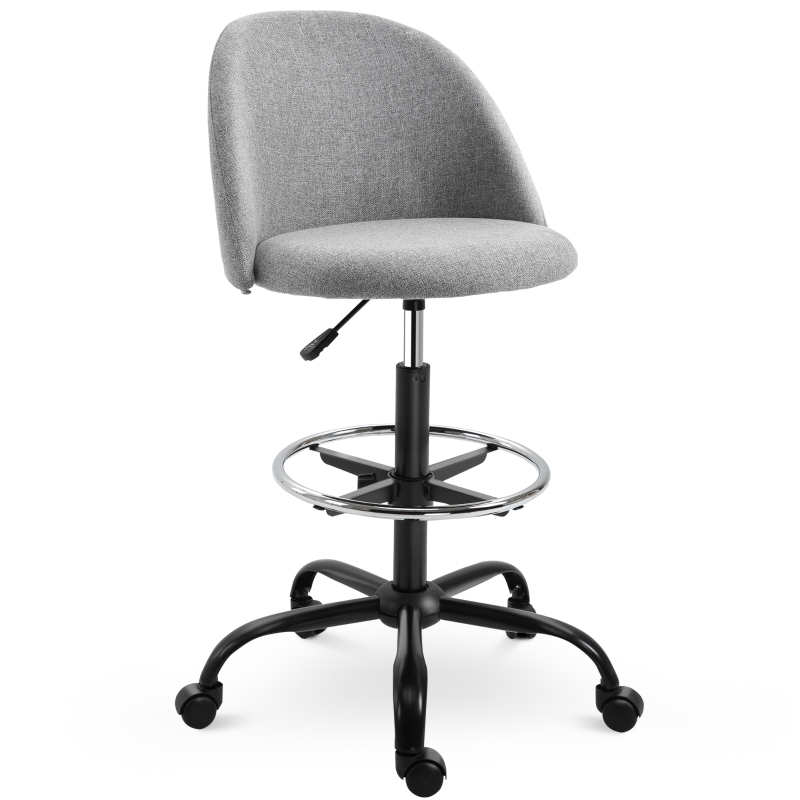 Vinsetto Chaise de bureau assise haute réglable 103-123H cm tabouret de bureau pivotant 360° lin gris