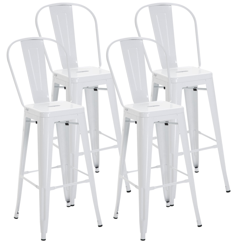 Lot De 4 Tabourets De Bar Industriel HOMCOM - Dossier Et Repose-pieds - Hauteur 76,5 Cm - Noir