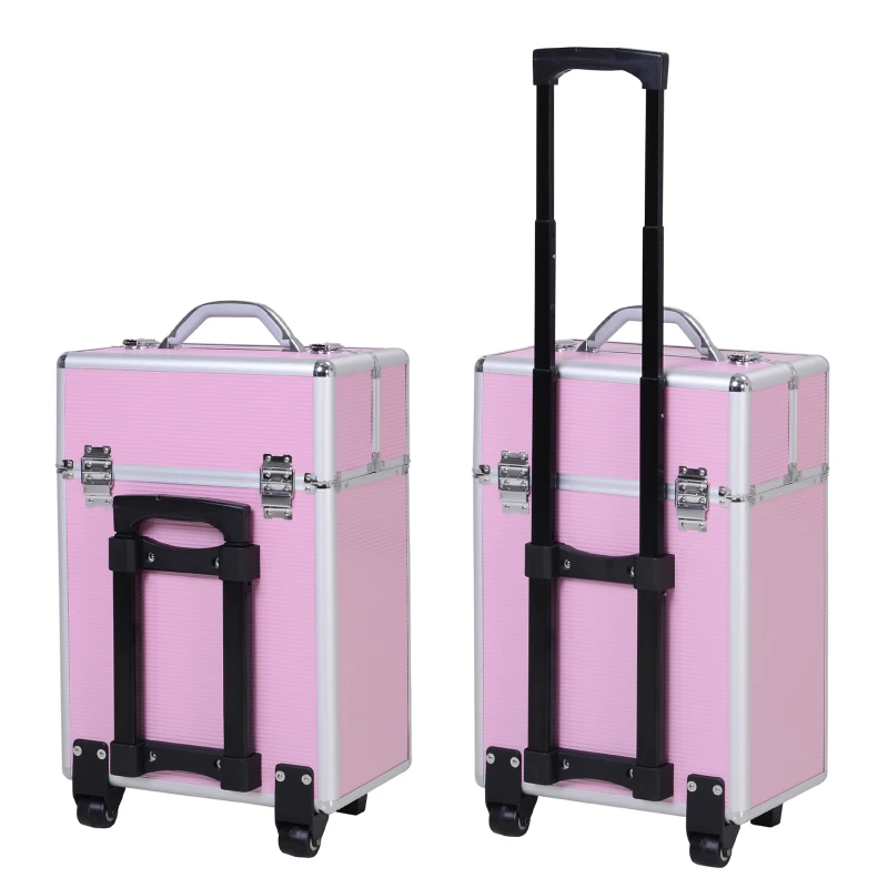 HOMCOM Valise trolley maquillage malette cosmétique vanity poignée télescopique réglable 36L x 23l x 58H cm alu rose