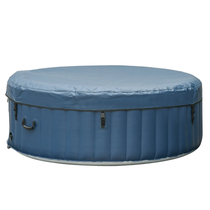 Outsunny Spa Gonflable Rond 4 Personnes Ø 1,80 x 0,65H m - 800 litres 100 Jets de Massage - Fonctions Chauffage Filtration - Liner PVC Blanc Bleu