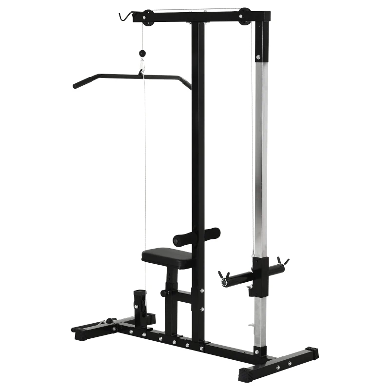 HOMCOM Station de musculation pour tirage poitrine - lat pulldown machine - banc de musculation dim. 103L x 120I x 180H cm acier noir