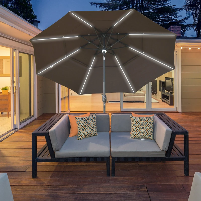 Parasol LED octogonal inclinable chocolat