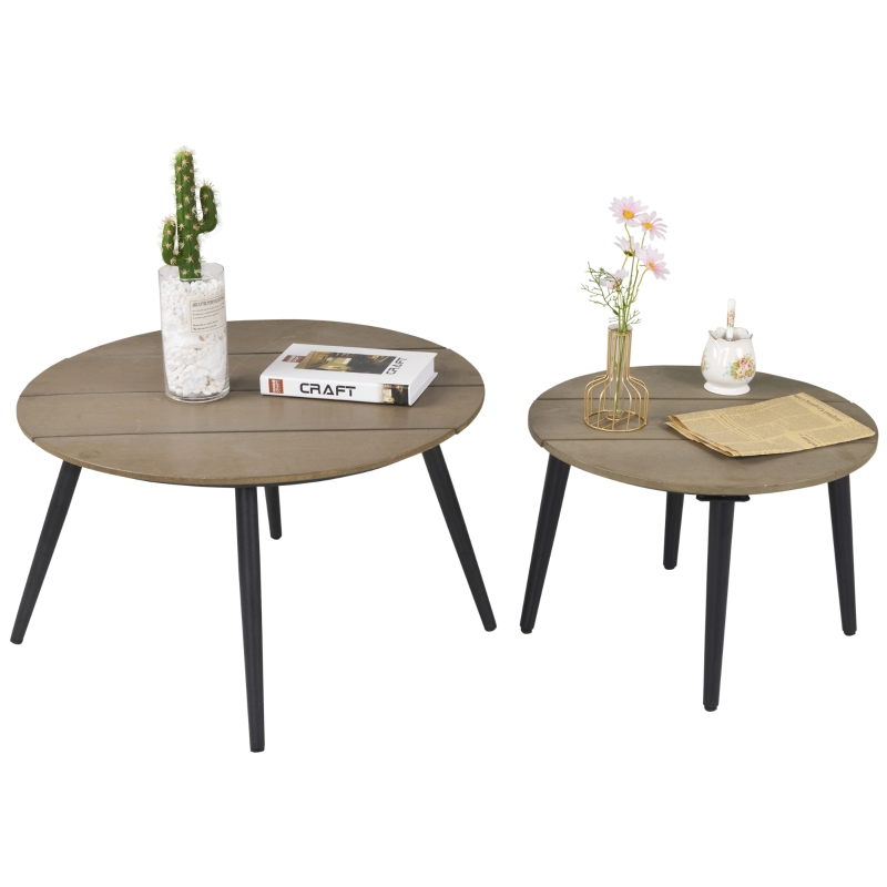 Lot de 2 tables basses gigognes design scandinave bicolore gris pieds effilés métal noir