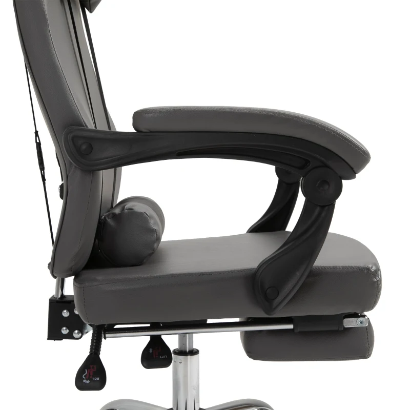 HOMCOM Fauteuil de bureau manager grand confort repose-pied tétière + coussin lombaires intégrés dossier inclinable revêtement revêtement synthétique gris foncé