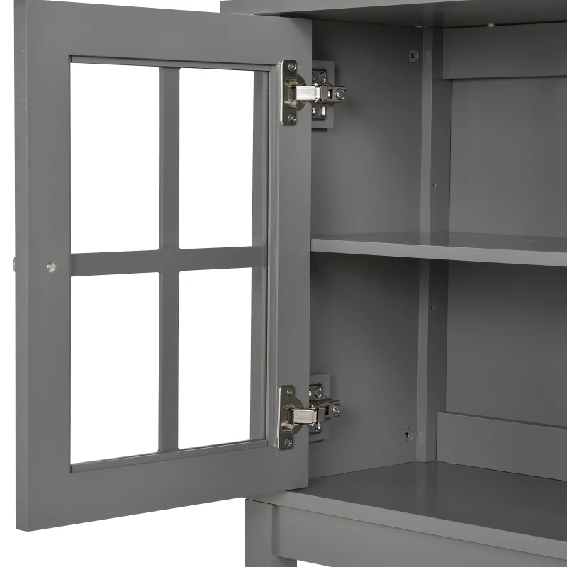 HOMCOM Buffet de cuisine Vaisselier en Vitrine Placard de  Rangement sur pied - 2 Portes en Verre, étagère - dim. 80L x 28l x 84H cm - Bois Gris