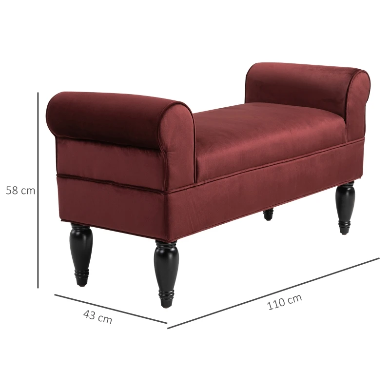 HOMCOM Banc banquette style baroque accoudoirs courbés pieds effilés dim. 110L x 43l x 58H cm polyester velours bordeaux