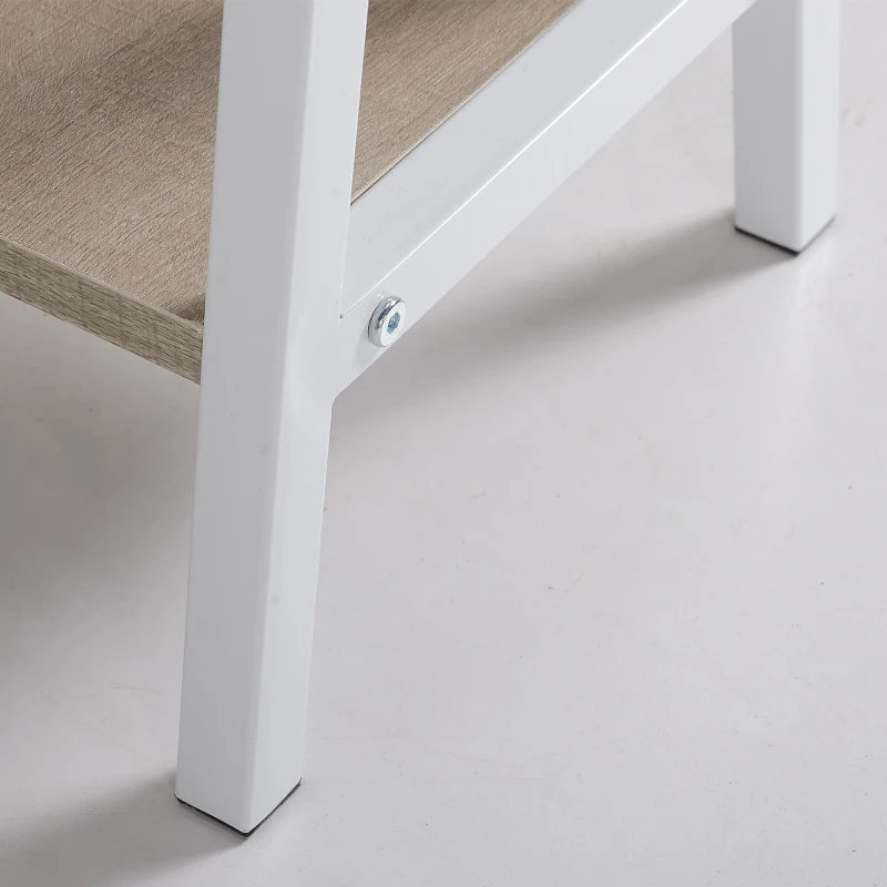 HOMCOM Bureau Informatique Design 2 étagères Grand Plateau métal Blanc Panneaux Particules Imitation Bois Gris Clair