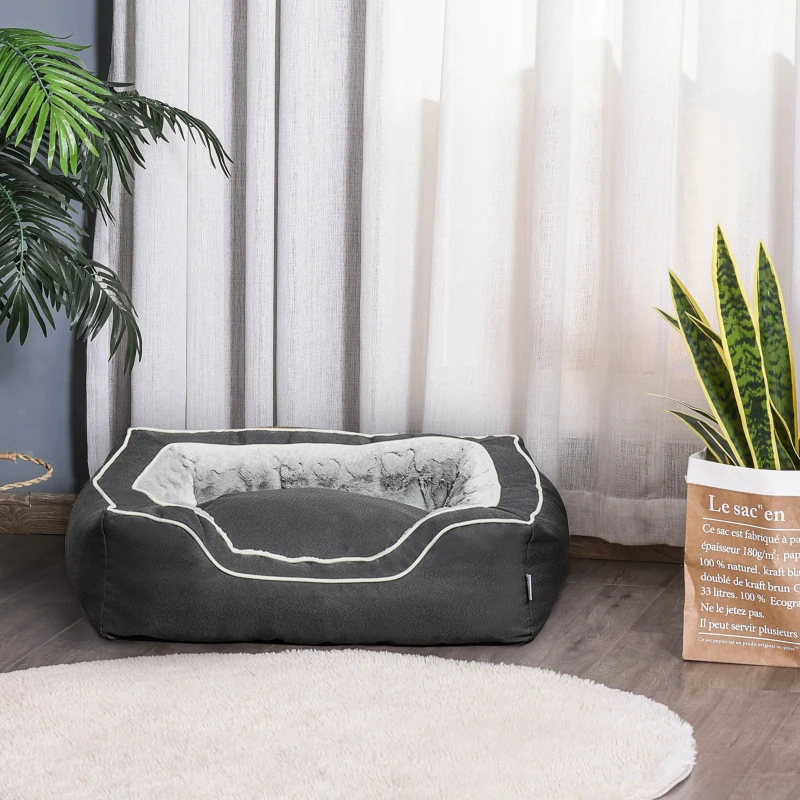 PawHut Panier chien lit pour animaux canapé chien chat coussin amovible lavable peluche confortable extra-doux coton PP tissu polyester 75 x 60 x 22 cm noir et gris