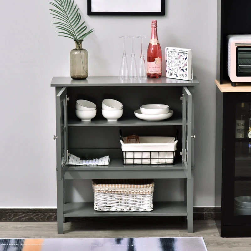 HOMCOM Buffet de cuisine Vaisselier en Vitrine Placard de  Rangement sur pied - 2 Portes en Verre, étagère - dim. 80L x 28l x 84H cm - Bois Gris