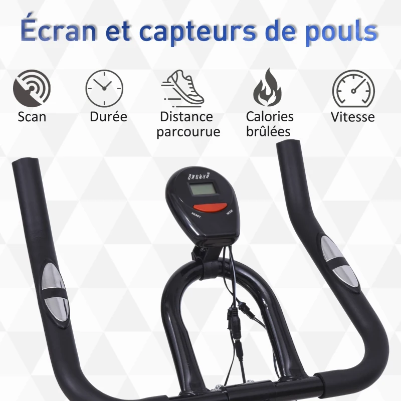 HOMCOM Vélo d'appartement cardio vélo biking écran LCD multifonction selle et guidon réglable volant inertie 5 Kg noir rouge