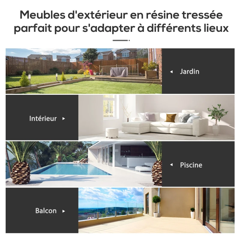 Outsunny Salon de jardin 4 places 4 pièces - canapé 2 places, 2 fauteuils, table à manger - 3 coussins inclus - résine tressée imitation rotin gris