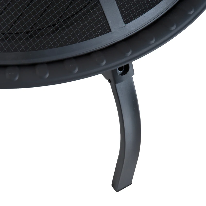 Outsunny brasero boule de feu cheminée foyer extérieur 71L x 71l x 42H cm pieds rétractables grille à charbon couvercle tisonnier métal noir