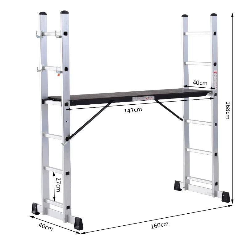 HOMCOM Echafaudage avec plateforme échelle escabeau double 3 en 1 certification NF EN131 charge max. 150 Kg aluminium