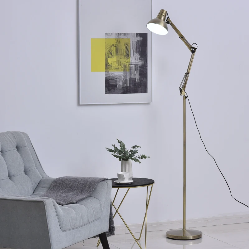 HOMCOM Lampadaire orientable design éclairage directionnel hauteur et angle réglable dim. 65L x 28l x 149-169H cm métal coloris laiton
