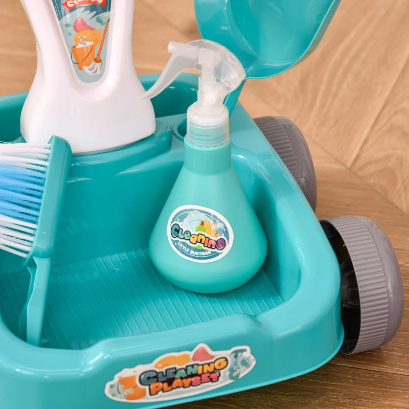 HOMCOM Jeu d'imitation Chariot de Nettoyage Enfant - Chariot de ménage Enfant - Total 22 Accessoires variés - ABS PP Bleu Rouge Blanc