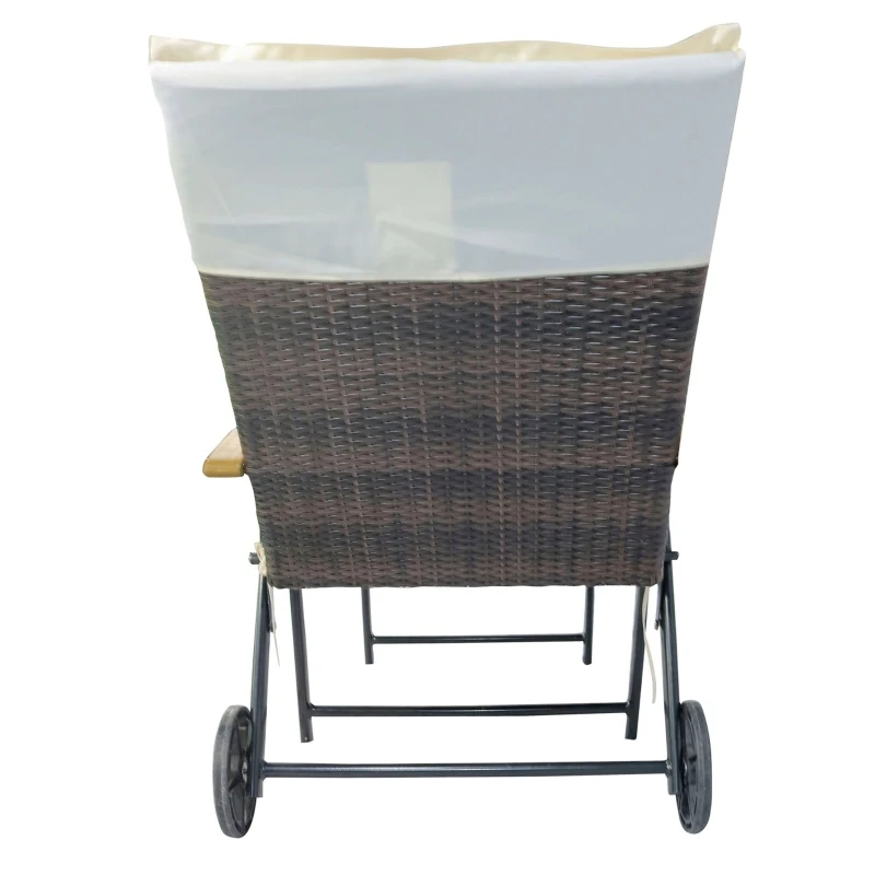 Outsunny Bain de soleil transat pliable - design colonial - dossier inclinable 4 positions roulettes - matelas inclus crème