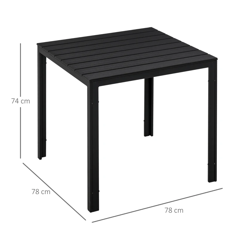 Outsunny Table carrée Bistro de Jardin dim. 78L X 78l x 74H cm châssis métal époxy Plateau PE à Lattes Imitation Bois Noir