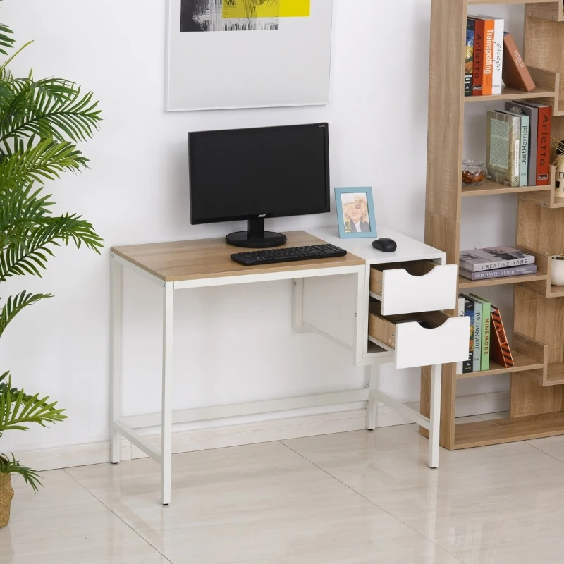 HOMCOM Bureau pour Ordinateur Informatique avec 2 Tiroirs 110 x 45 x 76 cm Blanc