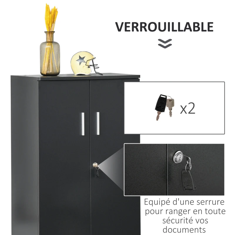 HOMCOM Armoire de Bureau verrouillable dim. 55L x 36l x 125H cm 2 étagères Pieds métal chromé Panneaux Particules Gris foncé