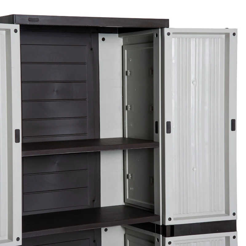 Outsunny Armoire de Jardin Armoire Haute Multi-rangements 2 Portes 3 étagères réglables en Hauteur 65L x 37l x 172H cm Gris Clair Chocolat