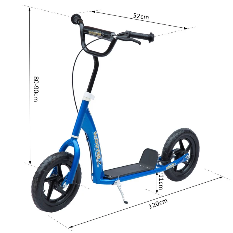 HOMCOM Trottinette patinette Enfants à partir de 5 Ans pneus 30 cm Guidon réglable poignée Frein et béquille Acier Bleu