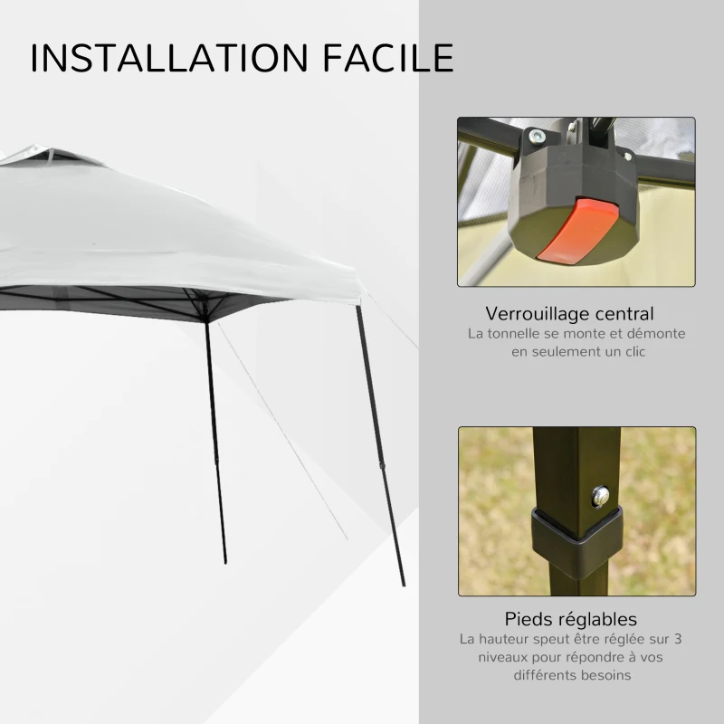 Outsunny Tonnelle barnum de jardin pop-up pliant 3,6L x 3,6l x 3,2H m hauteur réglable sac inclus acier époxy oxford haute densité gris