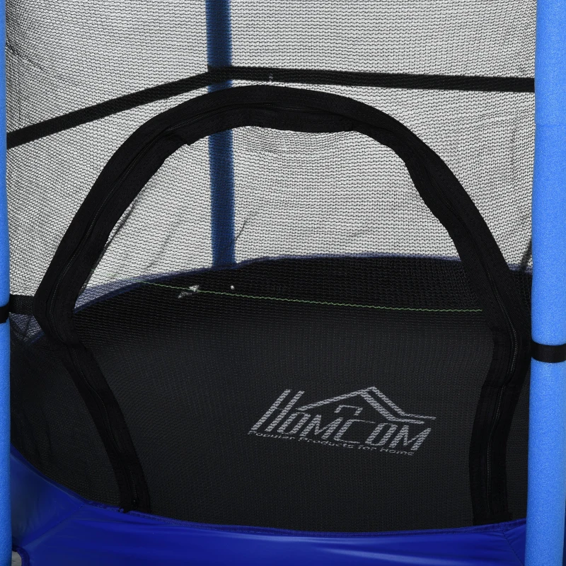 HOMCOM Trampoline Enfant Ø 1,40 × 1,58H m Filet de sécurité Porte zipée Couvre-Ressorts 6 poteaux rembourrés Inclus Bleu