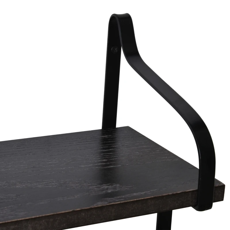 HOMCOM Étagère murale flottante en bois de sapin et métal - étagère de cuisine à ustensiles - 8 crochets amovibles - gris noir