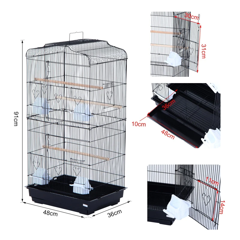 HOMCOM Cage à oiseaux avec mangeoires perchoirs 48 x 36 x 91 cm noir