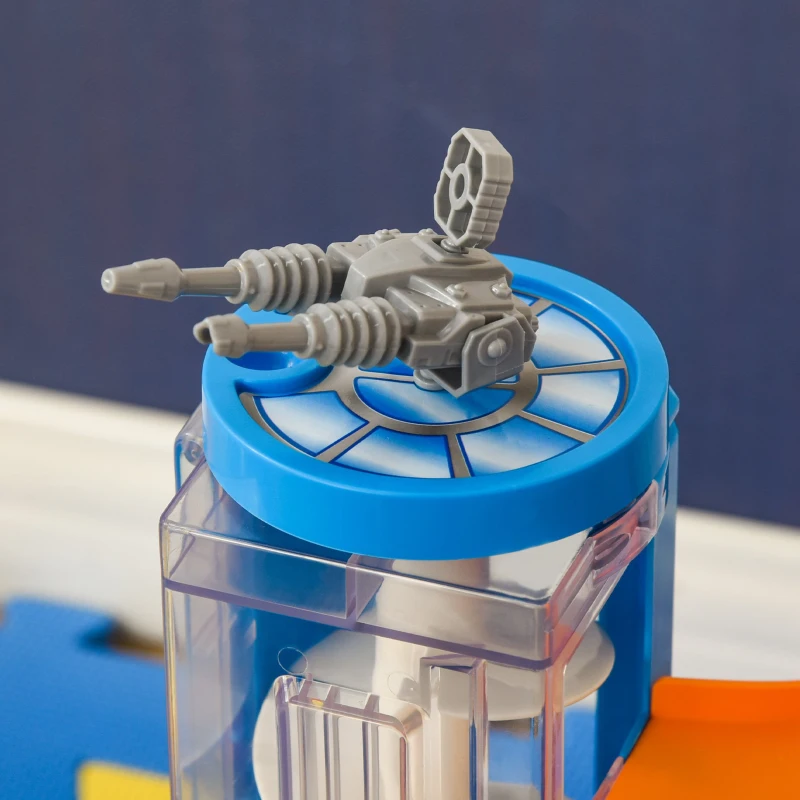 HOMCOM Garage Parking Voitures Enfant - 3 Niveaux, 6 Voitures, Ascenseur, rampes en Spirale, 15 Places stationnement - PP ABS Orange Gris Bleu