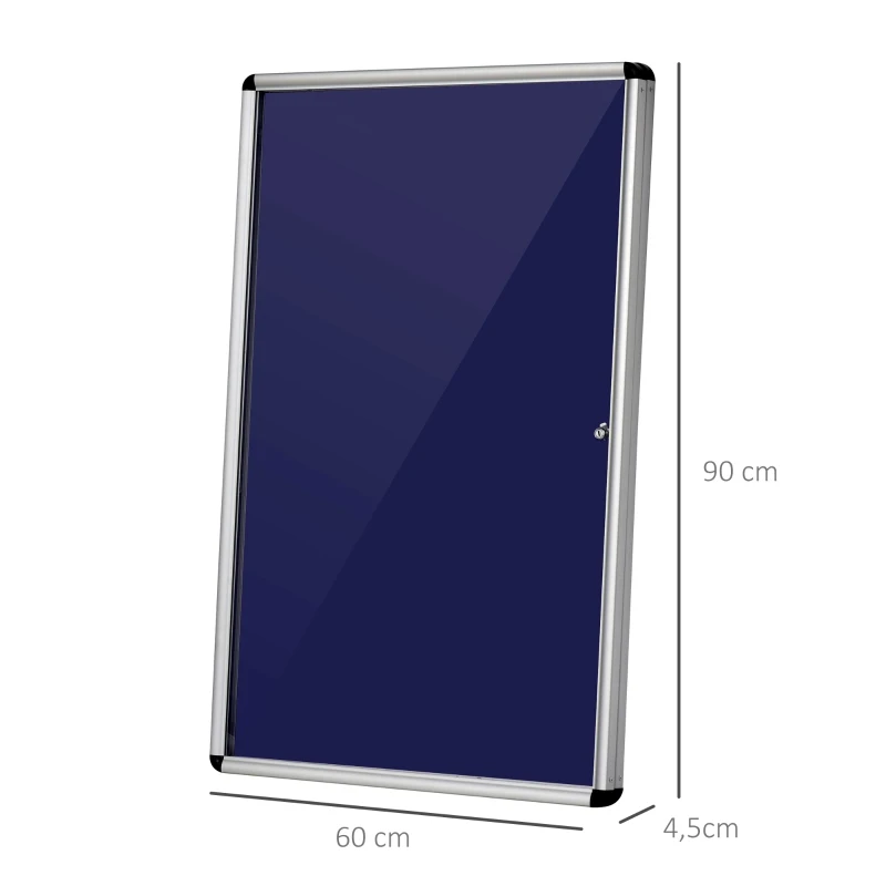 Vinsetto Vitrine d'affichage tableau d'affichage ouvert à 180 ° en alliage d'aluminium magnétique faible verrouillable 90 x 60 cm bleu et argent