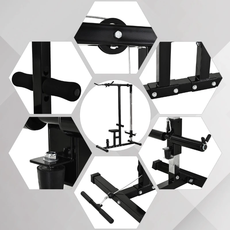 HOMCOM Station de musculation pour tirage poitrine - lat pulldown machine - banc de musculation dim. 103L x 120I x 180H cm acier noir