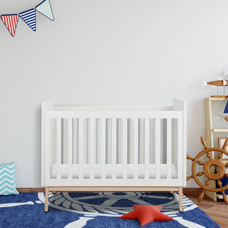 HOMCOM Lit bébé à barreaux 60 x 120 cm - sommier à Lattes Inclus - Hauteur réglable 3 Niveaux - pin Massif MDF Classe E1 Blanc