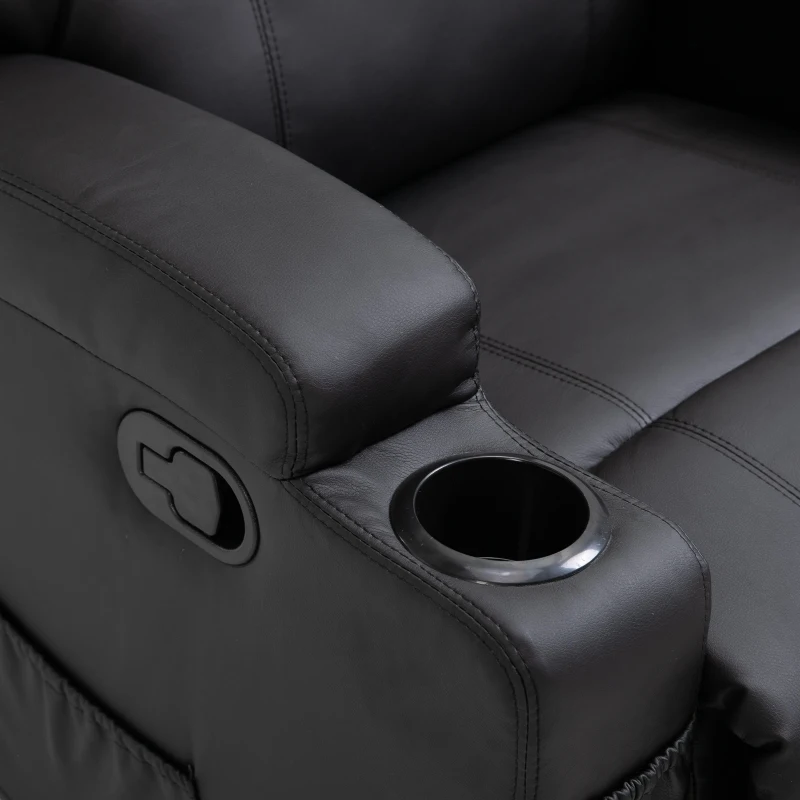 HOMCOM Fauteuil de massage relaxation électrique chauffant inclinable pivotant 360° avec repose-pied ajustable revêtement synthétique noir