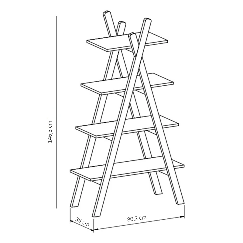 HOMCOM Étagère bibliothèque Design Pyramidal - étagère de Rangement 4 Niveaux - dim. 80,2L x 35l x 146,3H cm - MDF Blanc Vert Rustique