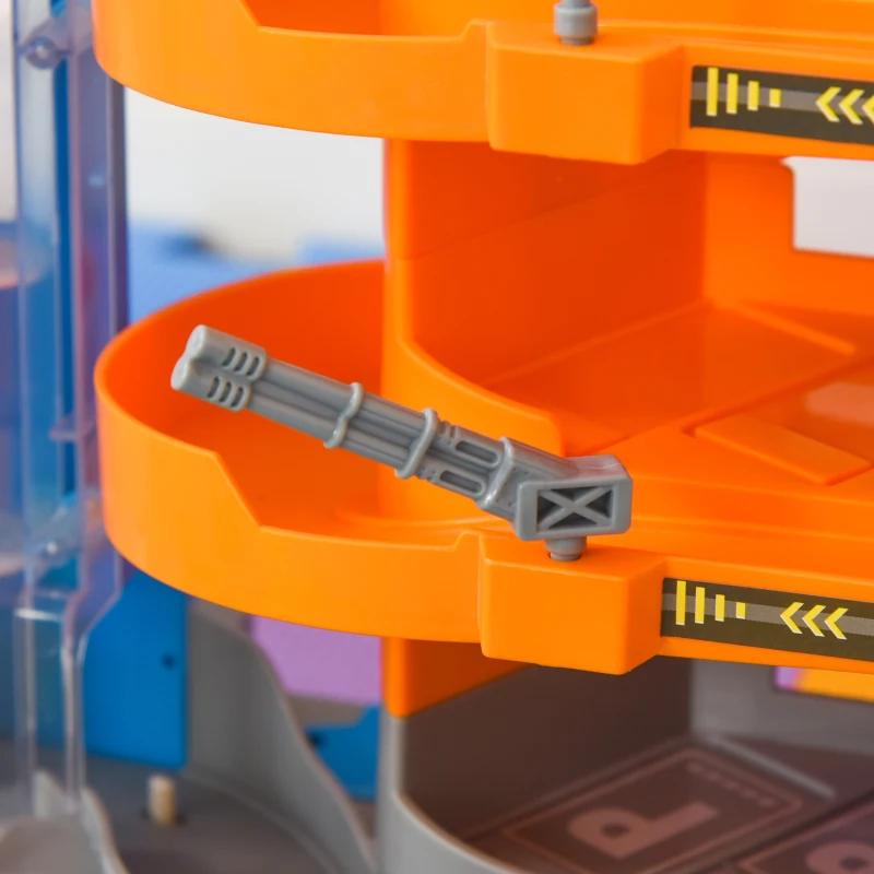 HOMCOM Garage Parking Voitures Enfant - 3 Niveaux, 6 Voitures, Ascenseur, rampes en Spirale, 15 Places stationnement - PP ABS Orange Gris Bleu