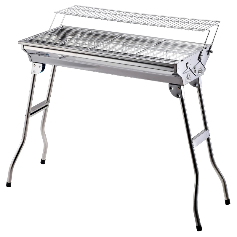 Outsunny Barbecue à charbon pliable portable BBQ grill sur pied avec étagère + 2 grilles cuisson dim. 100L x 43l x 68H cm acier inox.